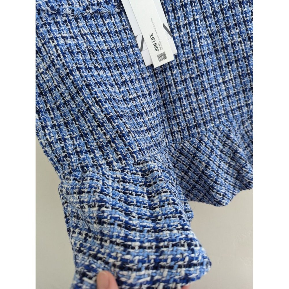 SOLD ZARA NEW WOMAN SS22 TEXTURED TWEED PINAFORE SKIRT Dress Medium BLUE - Picture 8 of 11